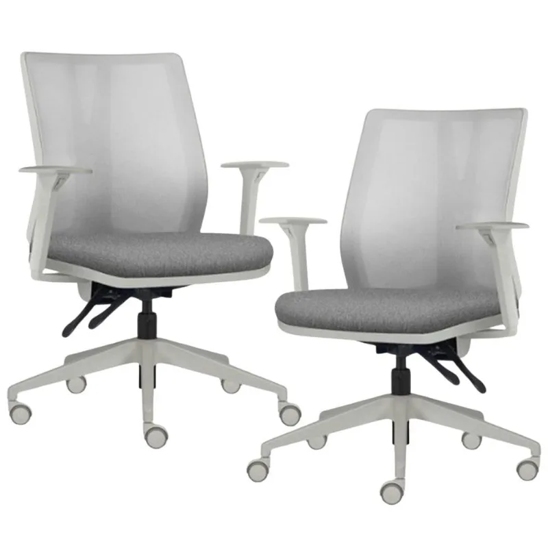 Kit 2 Cadeiras de Escritório Giratória Diretor Flow F02 Base Cinza Linho Cinza Escuro - Lyam Decor