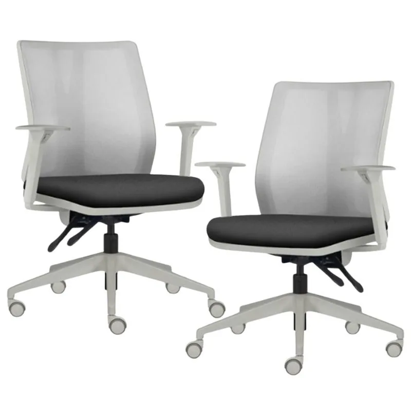 Kit 2 Cadeiras de Escritório Giratória Diretor Flow F02 Base Cinza Sintético Preto - Lyam Decor