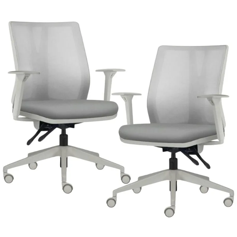 Kit 2 Cadeiras de Escritório Giratória Diretor Flow F02 Base Cinza Sintético Cinza - Lyam Decor