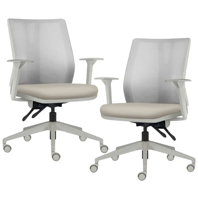 Kit 2 Cadeiras de Escritório Giratória Diretor Flow F02 Base Cinza Sintético Bege - Lyam Decor