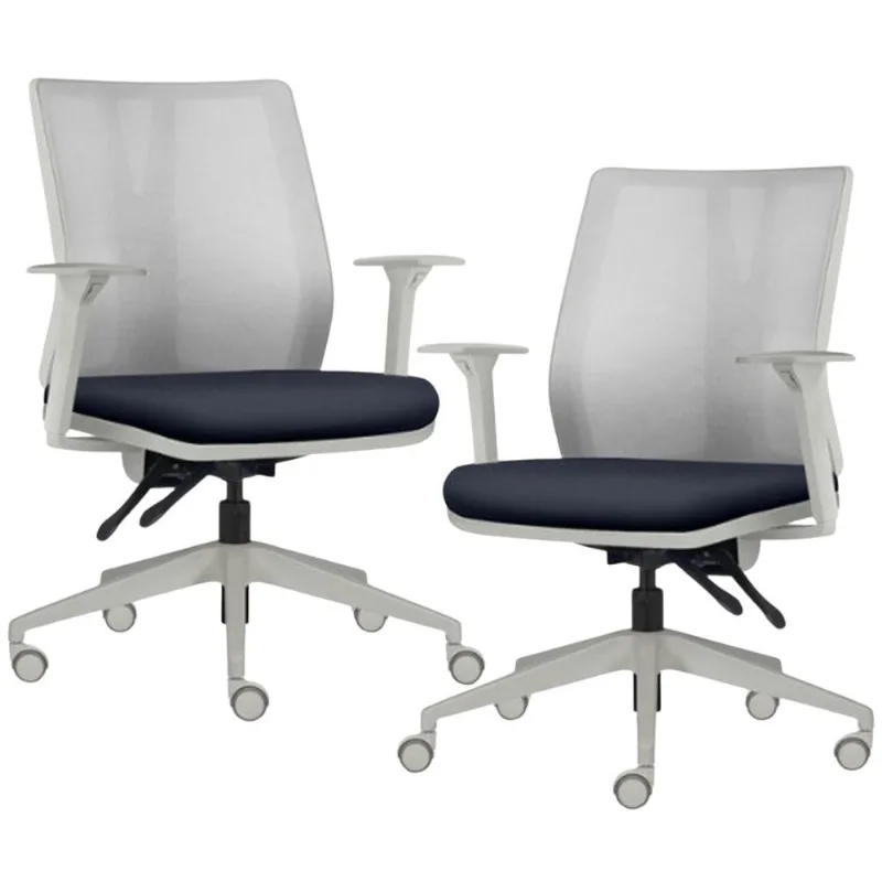 Kit 2 Cadeiras de Escritório Giratória Diretor Flow F02 Base Cinza Sintético Azul - Lyam Decor