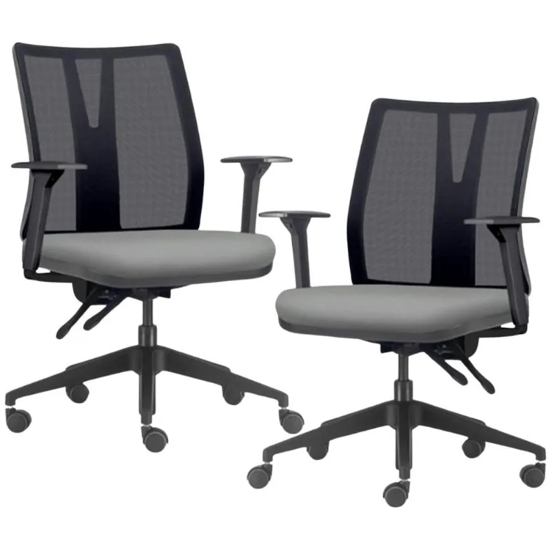 Kit 2 Cadeiras de Escritório Giratória Diretor Flow F02 Base Preta Sintético Cinza - Lyam Decor