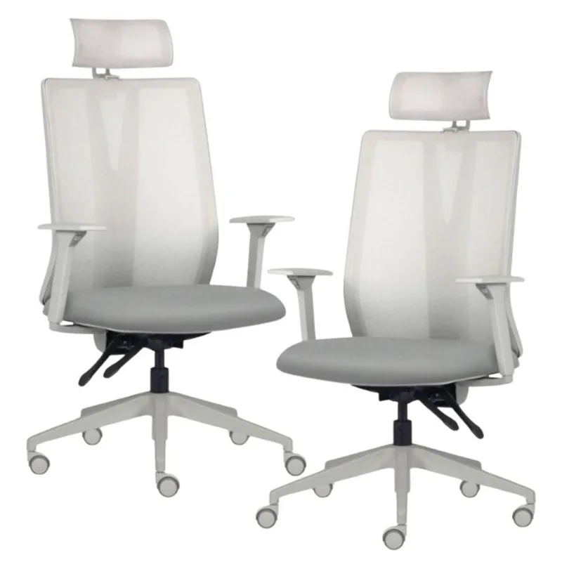Kit 2 Cadeiras Escritório Giratória Presidente Flow F02 Base Cinza Sintético Cinza - Lyam Decor - Lyam Decor