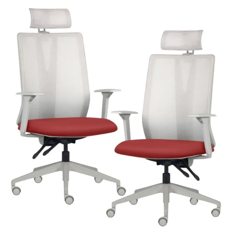 Kit 2 Cadeiras Escritório Giratória Presidente Flow F02 Base Cinza Sintético Vermelho - Lyam Decor - Lyam Decor