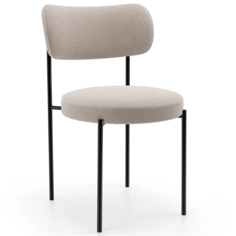 Cadeira Decorativa Estofada Para Sala De Jantar Louise L02 Bouclê Creme - Lyam Decor - Lyam Decor