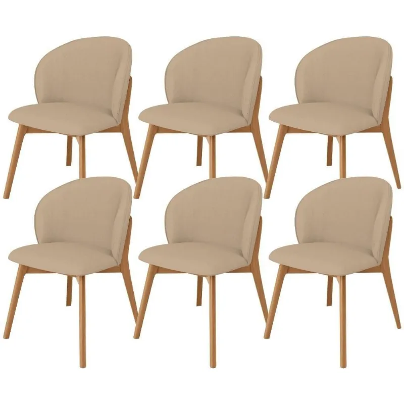Kit 06 Cadeiras De Jantar E Estar Living Estofada Mia L02 Linho Bege Escuro - Lyam Decor