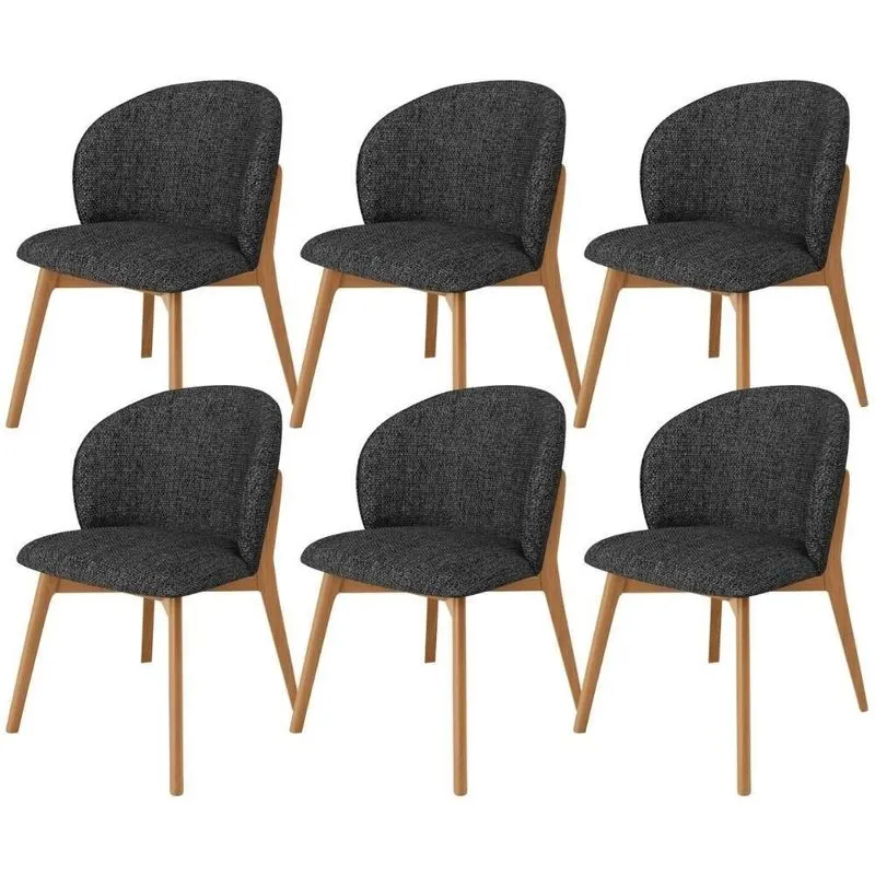 Kit 06 Cadeiras De Jantar E Estar Living Estofada Mia L02 Linho Chumbo - Lyam Decor