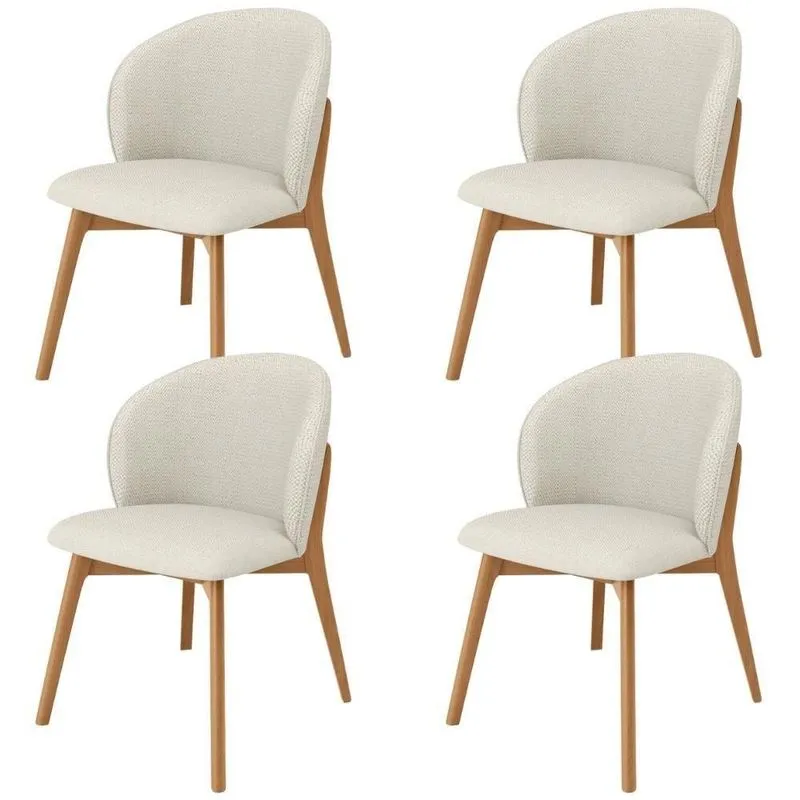 Kit 04 Cadeiras De Jantar E Estar Living Estofada Mia L02 Linho Champagne - Lyam Decor