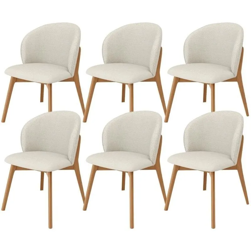 Kit 06 Cadeiras De Jantar E Estar Living Estofada Mia L02 Linho Champagne - Lyam Decor