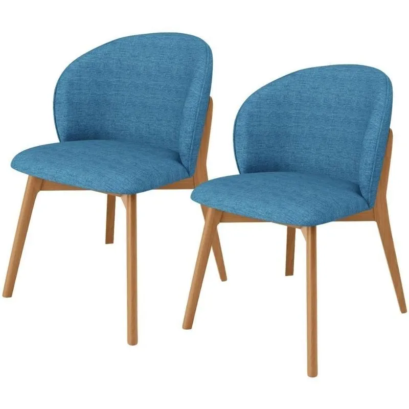 Kit 02 Cadeiras De Jantar E Estar Living Estofada Mia L02 Linho Azul - Lyam Decor