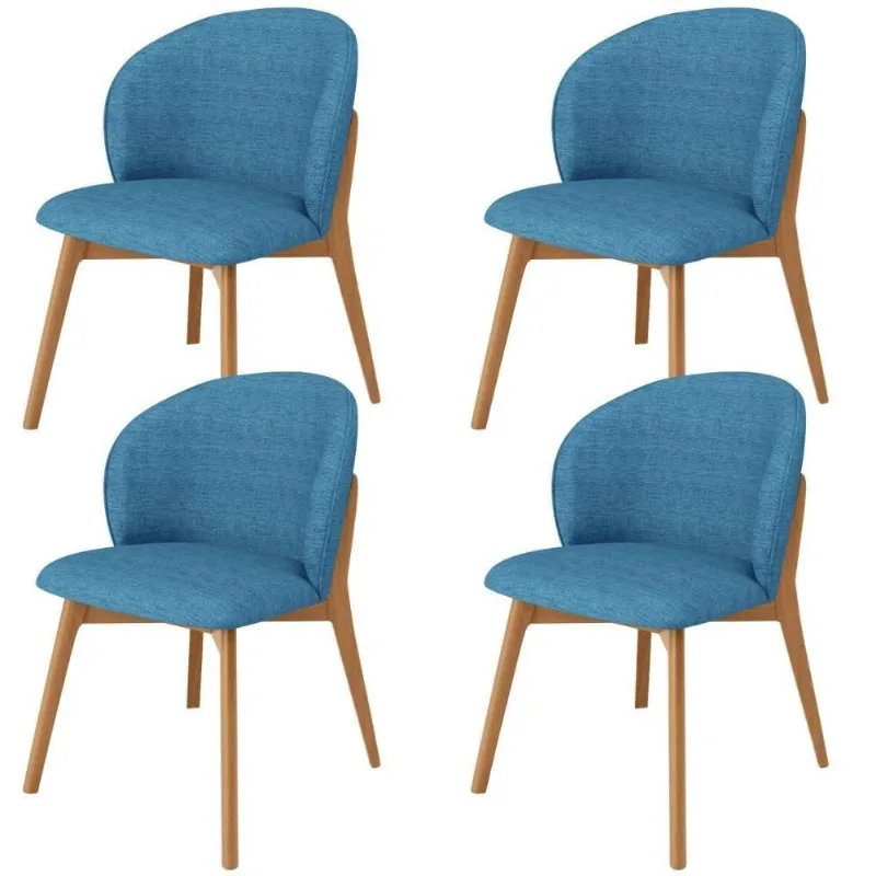 Kit 04 Cadeiras De Jantar E Estar Living Estofada Mia L02 Linho Azul - Lyam Decor - Lyam Decor