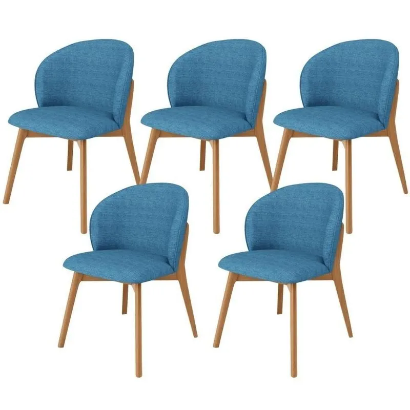Kit 05 Cadeiras De Jantar E Estar Living Estofada Mia L02 Linho Azul - Lyam Decor