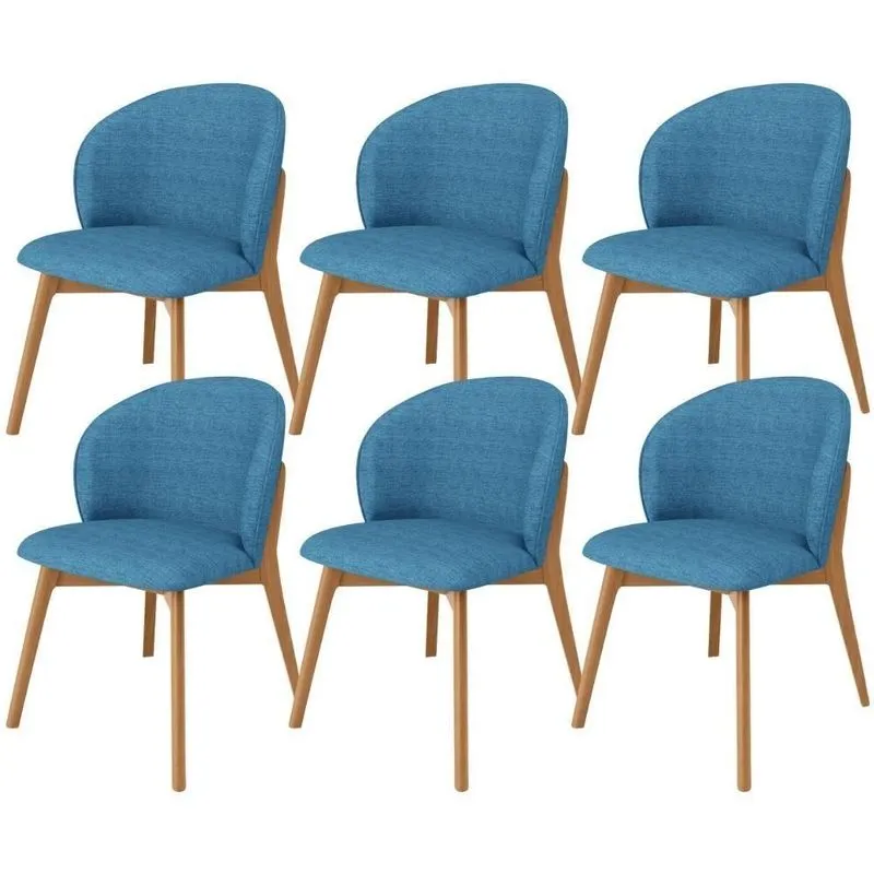 Kit 06 Cadeiras De Jantar E Estar Living Estofada Mia L02 Linho Azul - Lyam Decor