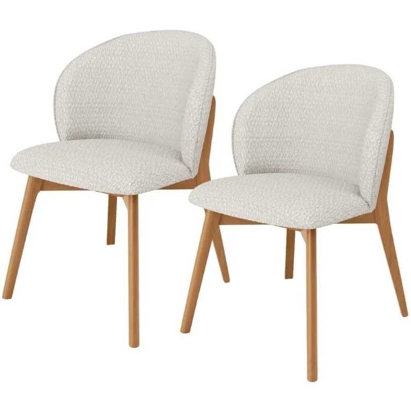 Kit 02 Cadeiras De Jantar E Estar Living Estofada Mia L02 Bouclê Cru - Lyam Decor - Lyam Decor