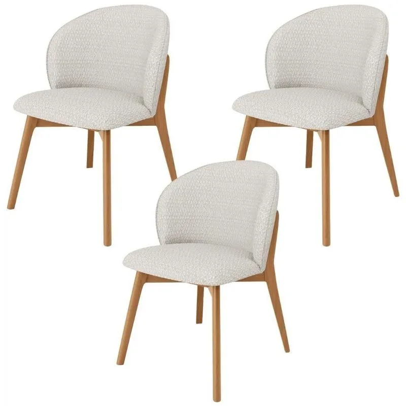 Kit 03 Cadeiras De Jantar E Estar Living Estofada Mia L02 Bouclê Cru - Lyam Decor