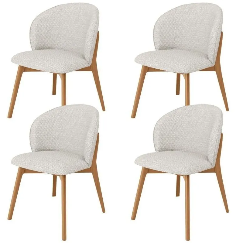 Kit 04 Cadeiras De Jantar E Estar Living Estofada Mia L02 Bouclê Cru - Lyam Decor