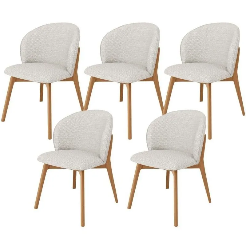 Kit 05 Cadeiras De Jantar E Estar Living Estofada Mia L02 Bouclê Cru - Lyam Decor