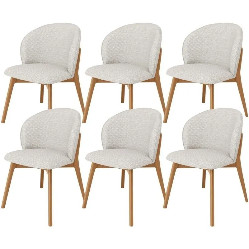 Kit 06 Cadeiras De Jantar E Estar Living Estofada Mia L02 Bouclê Cru - Lyam Decor