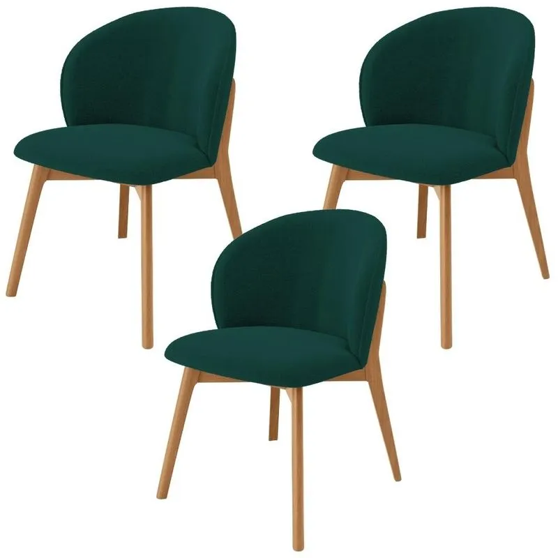 Kit 03 Cadeiras de Jantar e Estar Living Estofada Mia L02 Bouclê Verde - Lyam Decor