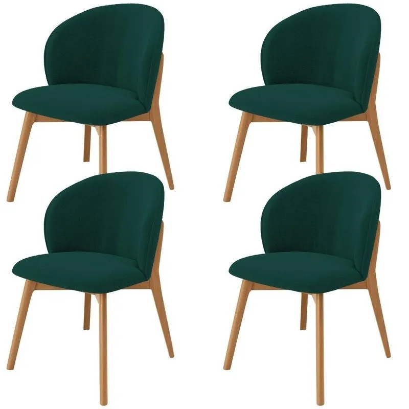 Kit 04 Cadeiras de Jantar e Estar Living Estofada Mia L02 Bouclê Verde - Lyam Decor