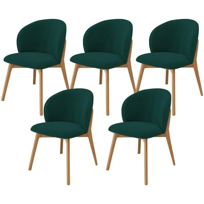 Kit 05 Cadeiras De Jantar E Estar Living Estofada Mia L02 Bouclê Verde - Lyam Decor