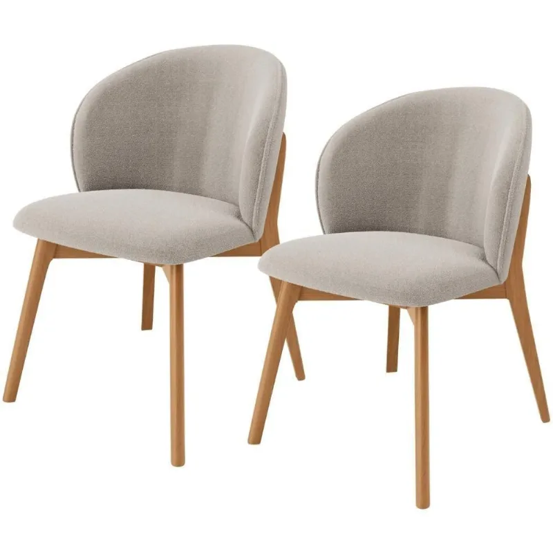 Kit 02 Cadeiras De Jantar E Estar Living Estofada Mia L02 Bouclê Creme - Lyam Decor - Lyam Decor