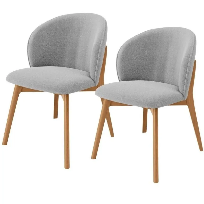 Kit 02 Cadeiras De Jantar E Estar Living Estofada Mia L02 Bouclê Cinza - Lyam Decor