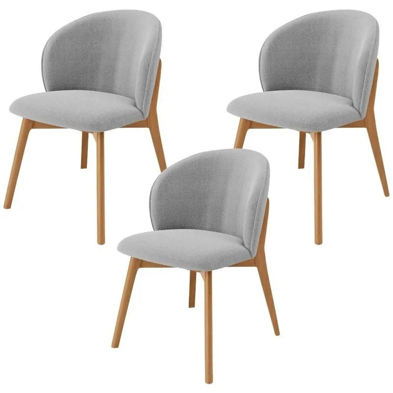 Kit 03 Cadeiras de Jantar e Estar Living Estofada Mia L02 Bouclê Cinza - Lyam Decor