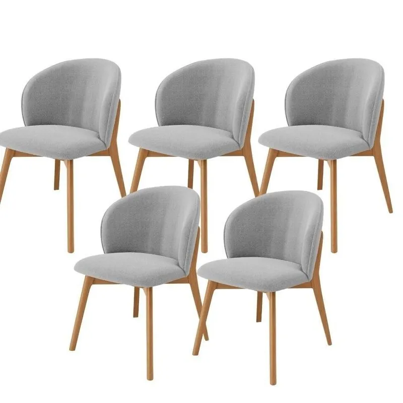 Kit 05 Cadeiras De Jantar E Estar Living Estofada Mia L02 Bouclê Cinza - Lyam Decor