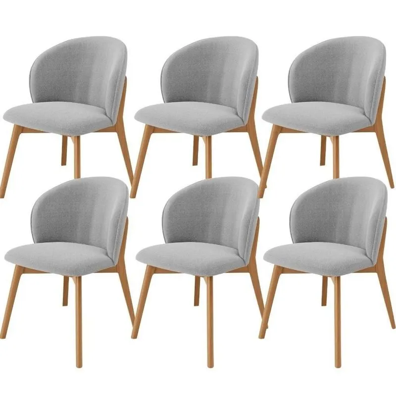 Kit 06 Cadeiras De Jantar E Estar Living Estofada Mia L02 Bouclê Cinza - Lyam Decor