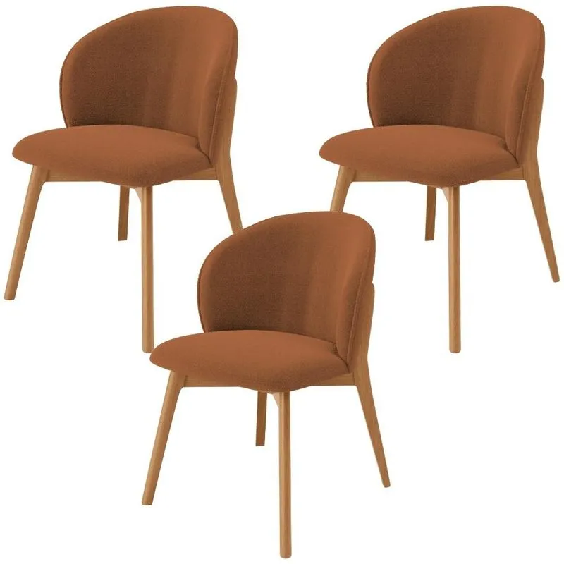 Kit 03 Cadeiras de Jantar e Estar Living Estofada Mia L02 Bouclê Terracota - Lyam Decor