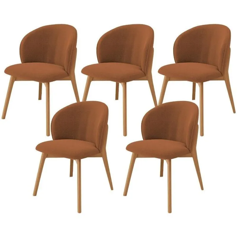 Kit 05 Cadeiras De Jantar E Estar Living Estofada Mia L02 Bouclê Terracota - Lyam Decor