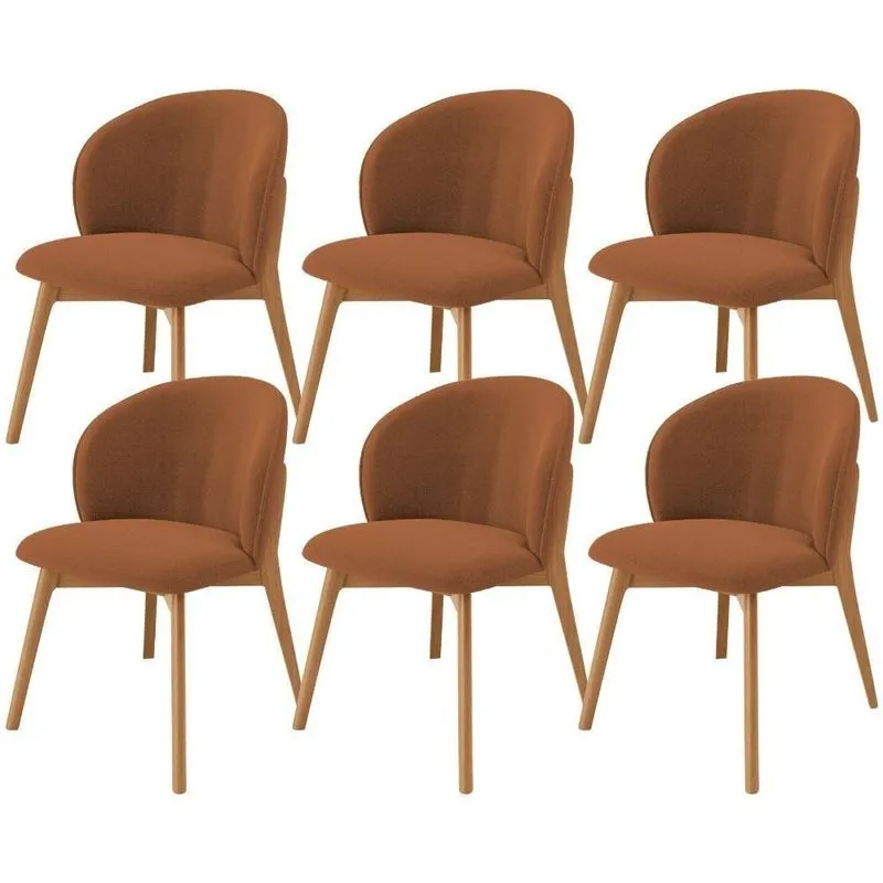 Kit 06 Cadeiras De Jantar E Estar Living Estofada Mia L02 Bouclê Terracota - Lyam Decor