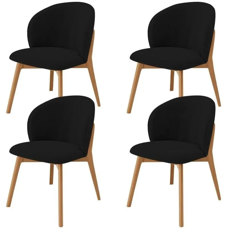 Kit 04 Cadeiras De Jantar E Estar Living Estofada Mia L02 Bouclê Preto - Lyam Decor