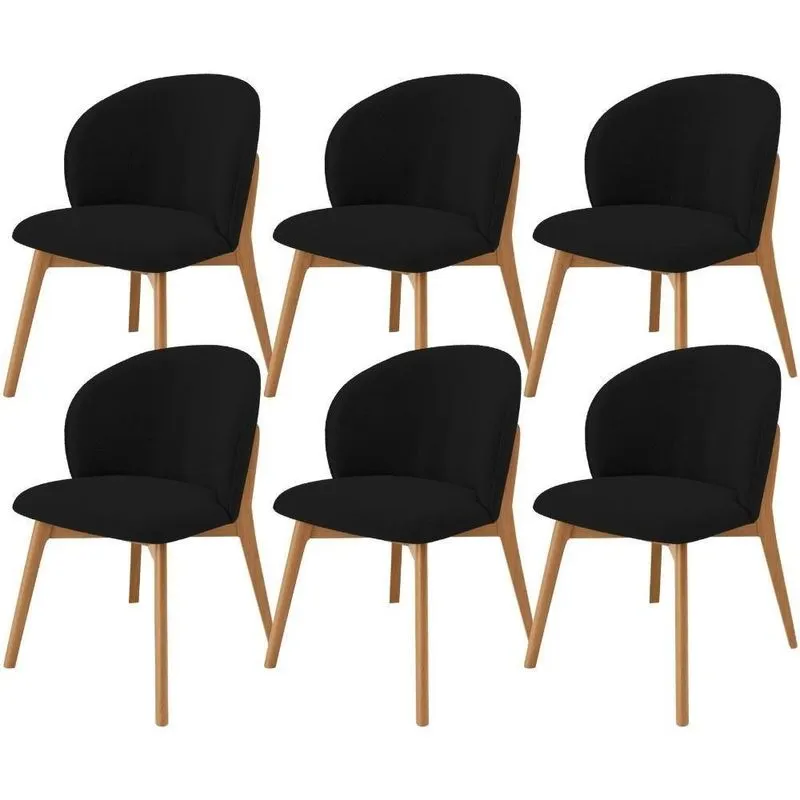 Kit 06 Cadeiras De Jantar E Estar Living Estofada Mia L02 Bouclê Preto - Lyam Decor
