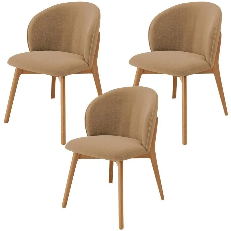 Kit 03 Cadeiras de Jantar e Estar Living Estofada Mia L02 Bouclê Mostarda - Lyam Decor