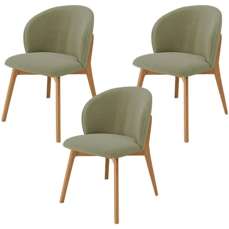 Kit 03 Cadeiras De Jantar E Estar Living Estofada Mia L02 Bouclê Oliva - Lyam Decor - Lyam Decor