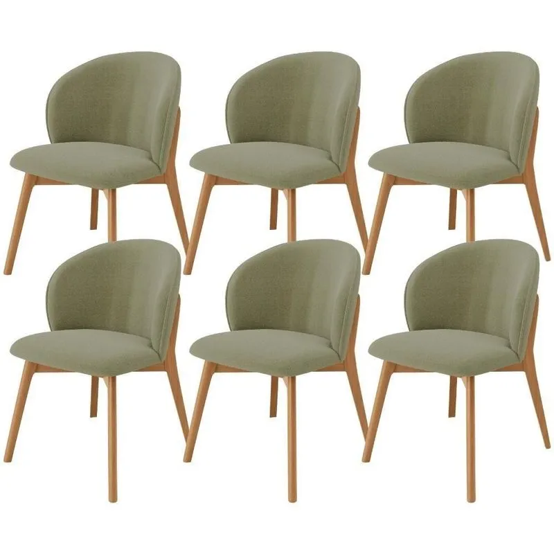 Kit 06 Cadeiras De Jantar E Estar Living Estofada Mia L02 Bouclê Oliva - Lyam Decor
