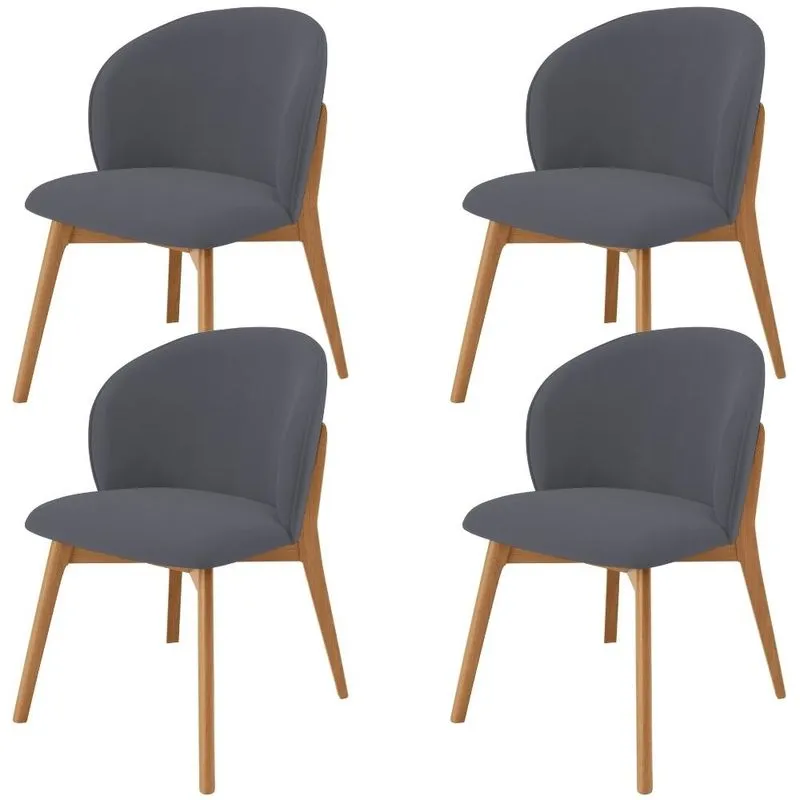 Kit 04 Cadeiras de Jantar e Estar Living Estofada Mia L02 Suede Cinza - Lyam Decor