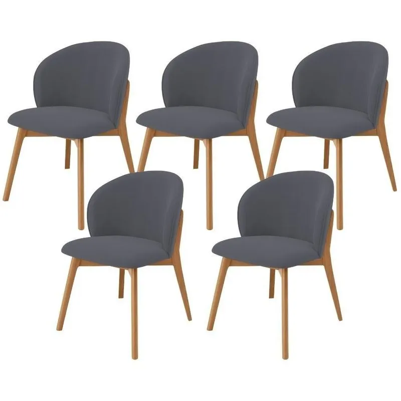 Kit 05 Cadeiras De Jantar E Estar Living Estofada Mia L02 Suede Cinza - Lyam Decor