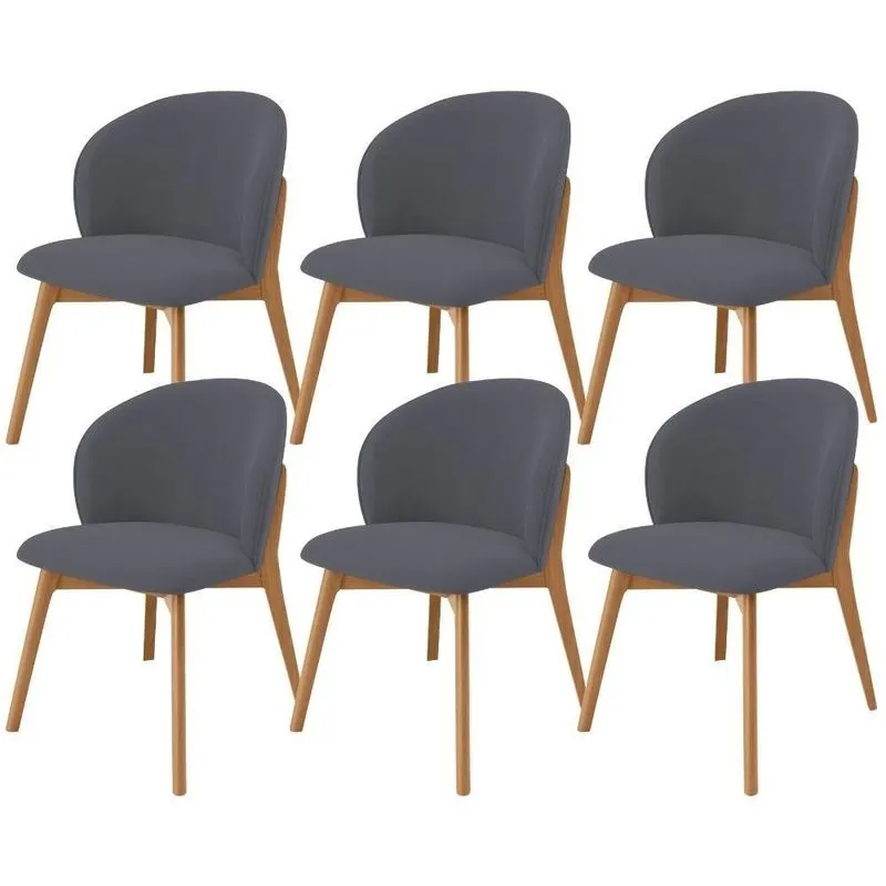 Kit 06 Cadeiras De Jantar E Estar Living Estofada Mia L02 Suede Cinza - Lyam Decor