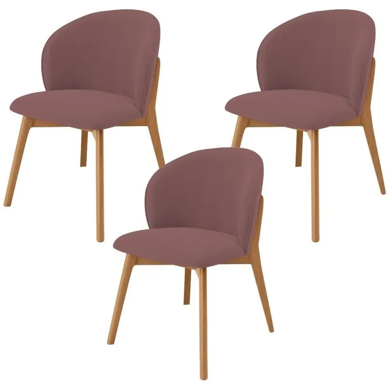 Kit 03 Cadeiras de Jantar e Estar Living Estofada Mia L02 Suede Rosê - Lyam Decor