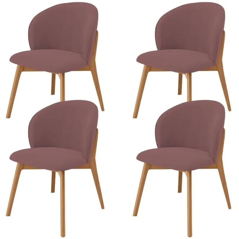 Kit 04 Cadeiras de Jantar e Estar Living Estofada Mia L02 Suede Rosê - Lyam Decor