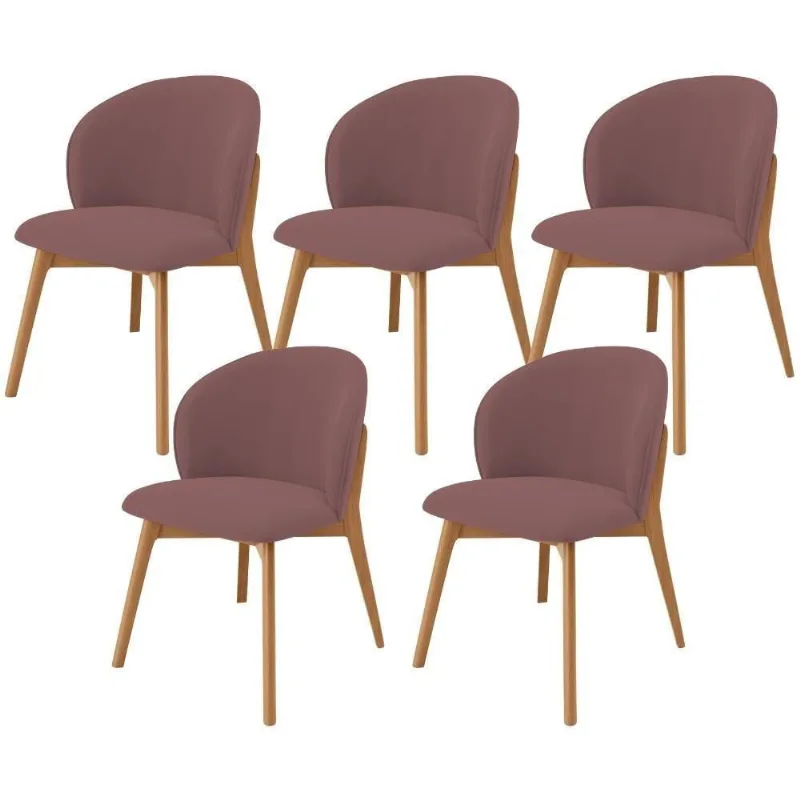 Kit 05 Cadeiras De Jantar E Estar Living Estofada Mia L02 Suede Rosê - Lyam Decor