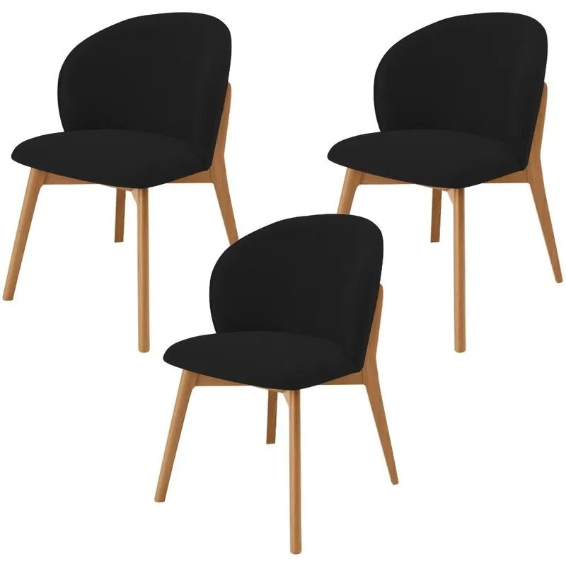 Kit 03 Cadeiras de Jantar e Estar Living Estofada Mia L02 Suede Preto - Lyam Decor