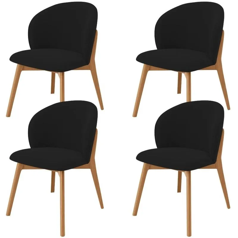 Kit 04 Cadeiras de Jantar e Estar Living Estofada Mia L02 Suede Preto - Lyam Decor