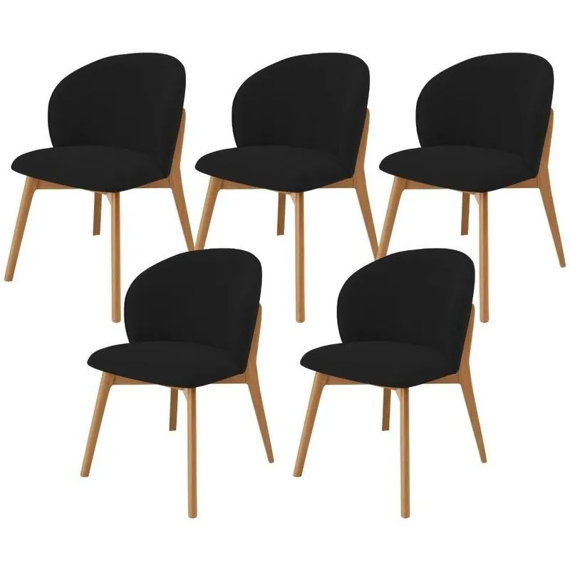 Kit 05 Cadeiras De Jantar E Estar Living Estofada Mia L02 Suede Preto - Lyam Decor