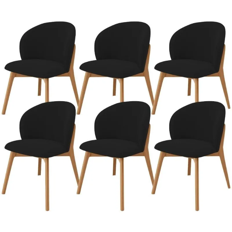 Kit 06 Cadeiras De Jantar E Estar Living Estofada Mia L02 Suede Preto- Lyam Decor
