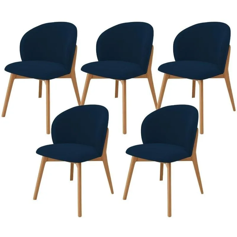 Kit 05 Cadeiras De Jantar E Estar Living Estofada Mia L02 Suede Azul Marinho - Lyam Decor