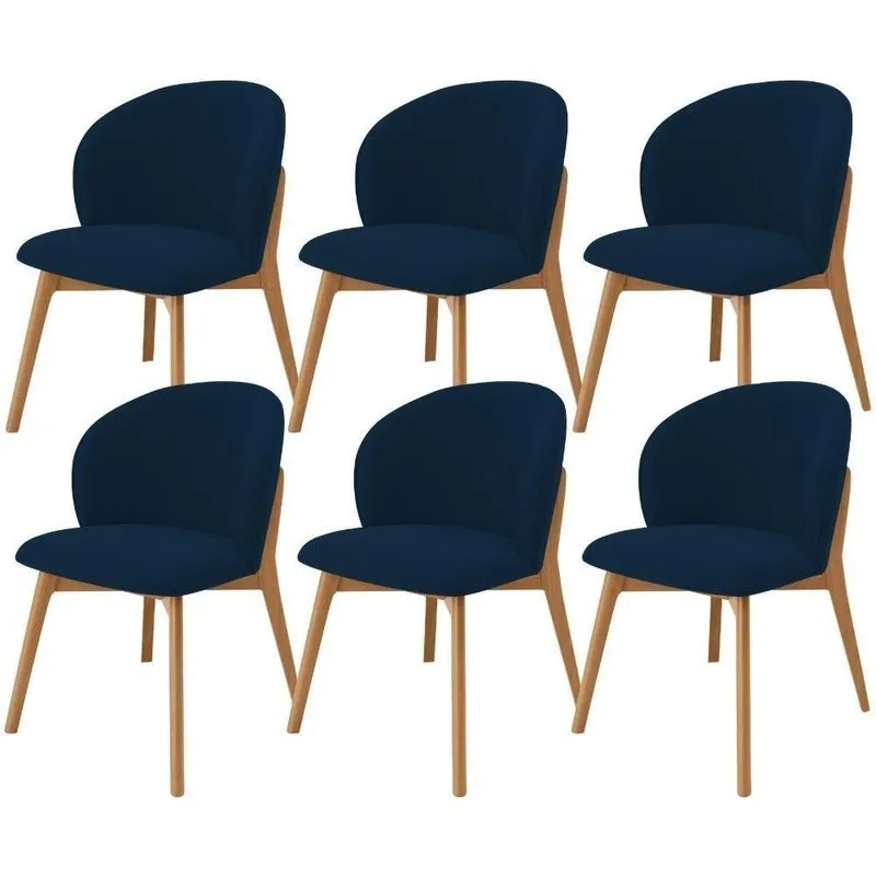 Kit 06 Cadeiras De Jantar E Estar Living Estofada Mia L02 Suede Azul Marinho - Lyam Decor